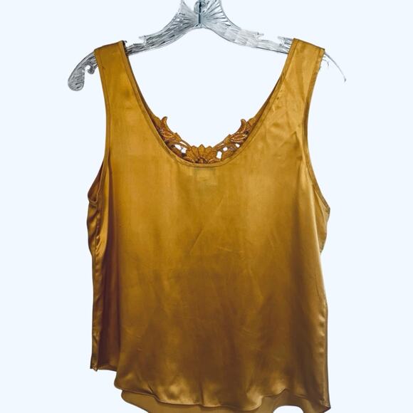 100% Silk Vintage Embroidered Gold Sleeveless Tank Top, Size Small - Picture 4 of 5